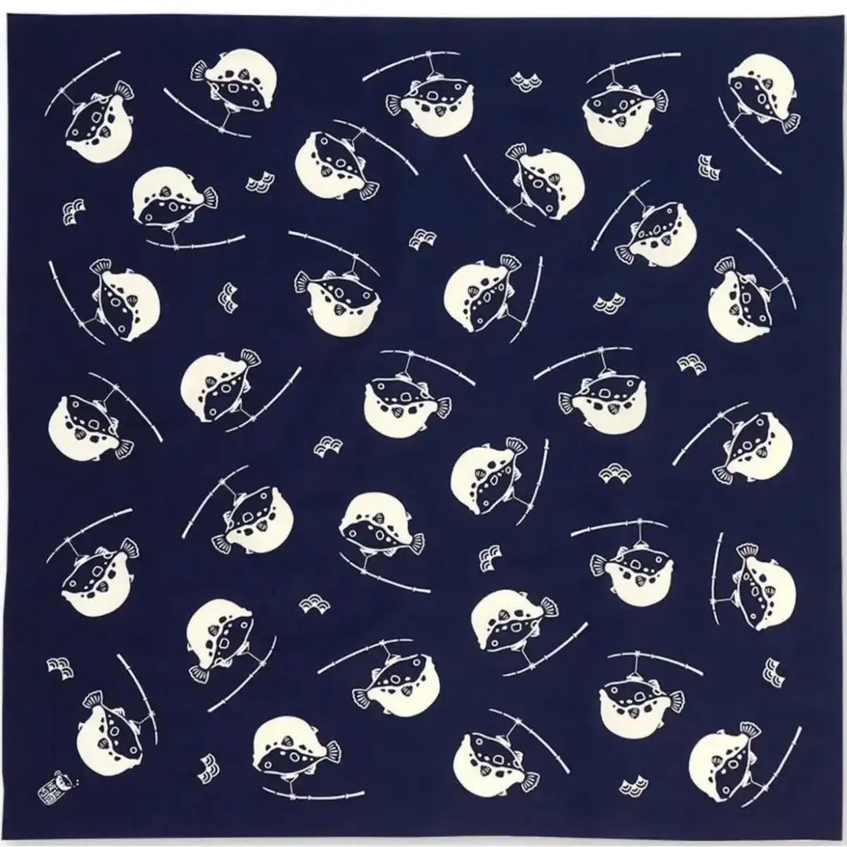 Furoshiki Fugu Puffer Fish Large Blue Cotton Wrapping Cloth 90cm